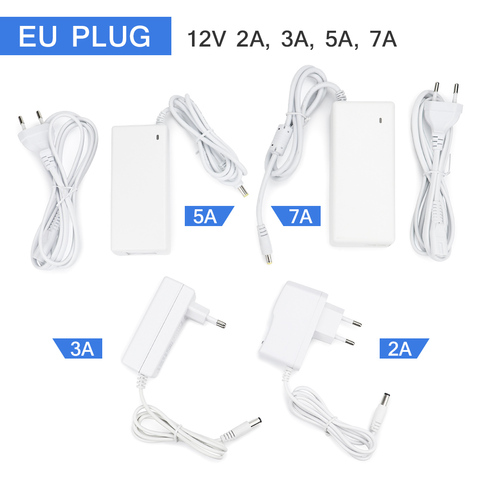 Fuente de alimentación de 12 voltios, adaptador blanco para cargador de calibre de salida Universal, AC110V/220V a DC12V 1A 2A 3A 5A, 5,5x2,1mm ► Foto 1/6