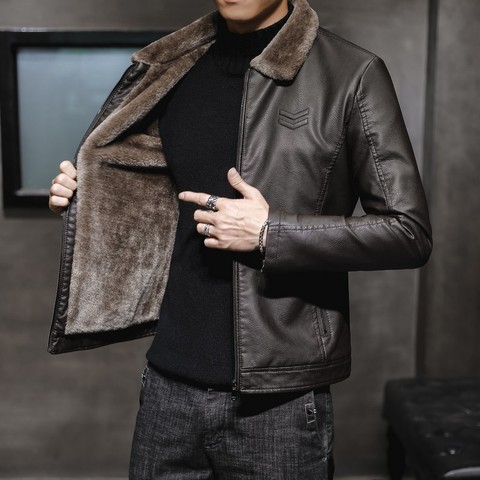 Chaqueta de invierno para hombre, abrigo grueso de piel con cuello