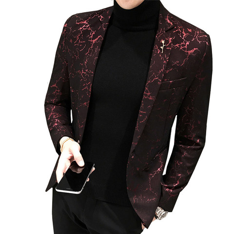 Chaqueta para graduación de fiesta de lujo para hombre, chaqueta de hilo brillante, vino, rojo, azul y negro, chaqueta ajustada, traje de negocios, abrigo, otoño ► Foto 1/6