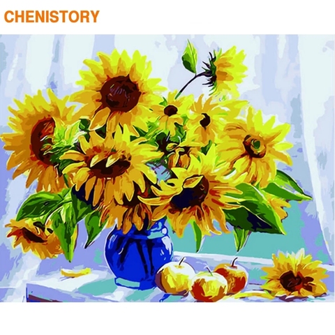 CHENISTORY-Cuadro sin marco Diy, pintura por números, girasoles, flores, arte de pared, imagen por número, caligrafía y pintura ► Foto 1/6