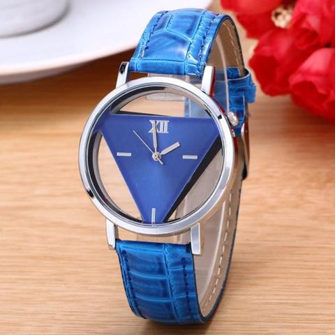 Relojes triangulares de cuarzo con esfera ahuecada para mujer, pulsera de cuero, color azul, 2022 ► Foto 1/6