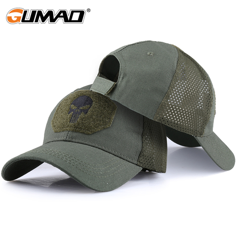 Gorros de senderismo ajustables y transpirables, gorra de malla con Calavera, Camuflaje militar táctico, visera de sol Airsoft, gorra de camionero, gorra de béisbol con Cierre trasero ► Foto 1/6