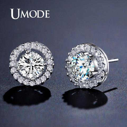 UMODE pendientes de perno redondo 0,75 Ct AAA + pendientes de circonita para mujeres chicas moda fiesta Femme boda joyería de lujo UE0012 ► Foto 1/6