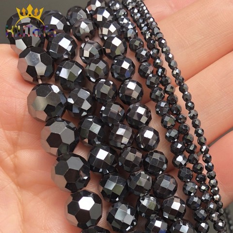 Cuentas de piedra y hematita redondas sueltas AA faceteadas naturales, color negro, para fabricación de joyas, abalorios, pulsera, collar, 15 '', 3, 4, 6, 8, 10mm ► Foto 1/6