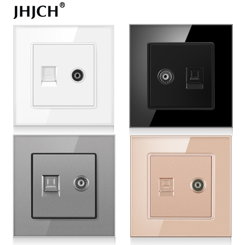 JHJCH-enchufe de pared con panel de cristal, con CAT6 RJ45, enchufe de datos de ordenador de internet, TV, teléfono, toma de corriente baja ► Foto 1/6