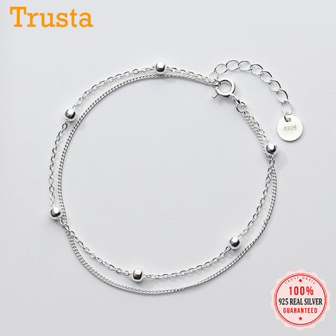 Trusta 100% moda de Plata de Ley 925 joyería de las mujeres de doble capa pulsera de perlas de 16 cm para regalo chicas dama gota envío DS454 ► Foto 1/6