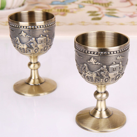 Copa para vino de Metal clásica hecha a mano, Copa pequeña de cobre para el hogar, vaso de vidrio tallado con patrón creativo ► Foto 1/6