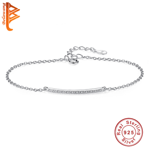 Pulsera clásica de Plata de Ley 925 con zirconia cúbica para mujer, brazalete con abalorio de barra larga, cadena de eslabones cuadrada, joyería ► Foto 1/6