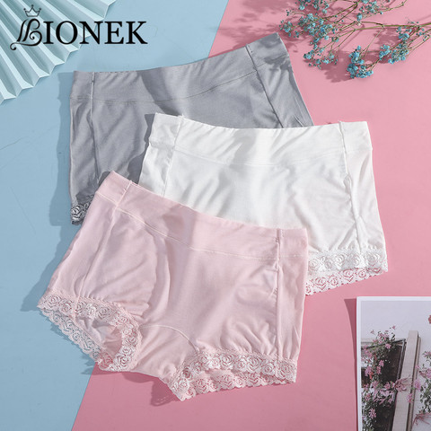 BIONEK-Lencería de talla grande para mujer, pantalones cortos bóxer de algodón suave y cómodo con bragas de tela de encaje gran oferta ► Foto 1/6