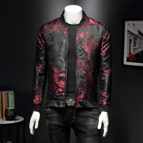 Chaqueta con estampado de Cachemira para hombre, chaqueta Bomber Retro de alta calidad, chaqueta de moda bordada de Jacquard, chaqueta ajustada con flores para hombre 2022 ► Foto 1/6