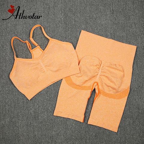 ATHVOTAR-conjunto deportivo para mujer, sujetador Sexy sin costuras, pantalones cortos, ropa de entrenamiento, correr, gimnasio, Yoga, atlético, 2 uds. ► Foto 1/6