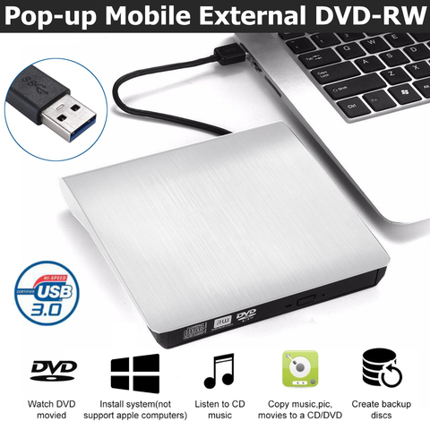Unidad de DVD externa USB 3,0 portátil de CD DVD RW escritor quemador óptico reproductor Compatible con Windows 10 Laptop escritorio iMacs ► Foto 1/6