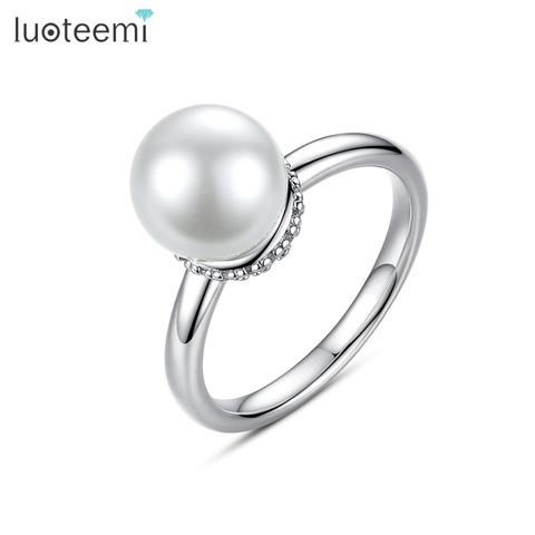 LUOTEEMI anillo con perla de imitación para las mujeres Simple de moda joyería de moda accesorios de dedo Anello para salir con regalo de fiesta de cumpleaños ► Foto 1/6