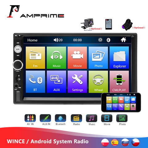 AMPrime-reproductor Multimedia Universal 2 din para coche, autorradio,  estéreo, 2 din, pantalla táctil de 7 , reproductor MP5, Radio automática,  cámara de respaldo - Historial de precios y revisión