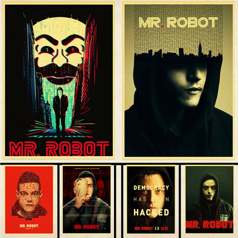 Mr Robot carteles Rami Malek Hackers TV de EUA mostrar estampados Retro dormitorio salón Bar arte clásico Decoración ► Foto 1/6