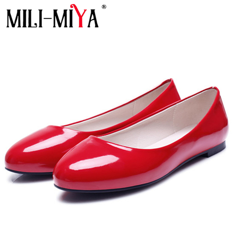 MILI-MIYA punta redonda zapatos planos de las mujeres zapatos de cuero de patente Slip-0n de gran tamaño 30-49 Primavera Verano Moda Calzado de diseño conciso ► Foto 1/6