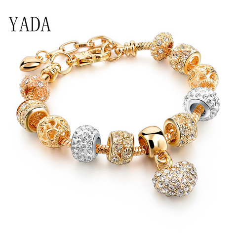 YADA-Pulseras de corazones dorados para mujer, brazaletes de circón AAA, joyería de cristal diy, BT200215 ► Foto 1/6