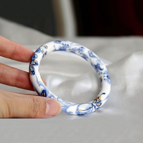 Brazalete de porcelana Natural tallado a mano para hombres y mujeres, joyería de Boutique de moda, azul y blanco ► Foto 1/5