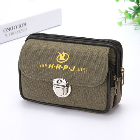 Riñonera con 2 cremalleras para teléfono móvil para hombre, monedero de lona de buena calidad, bolsa de cintura informal, monedero ► Foto 1/6