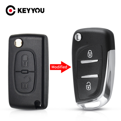 KEYYOU para Peugeot 207, 307, 407, 408 para Citroen C4 C2 carcasa de la llave a distancia del coche 2/3 botones Flip CE0536 caso HU83/VA2 hoja ► Foto 1/6