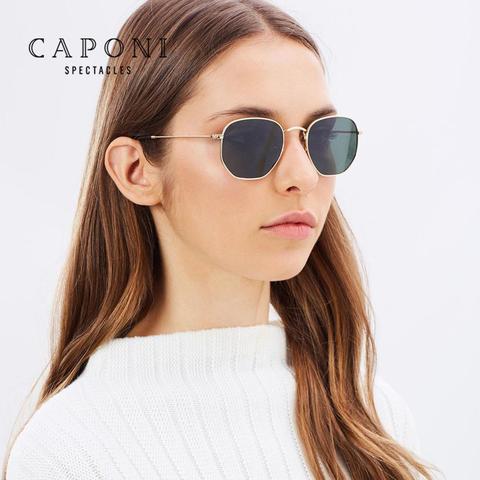 CAPONI-gafas de sol clásicas reflectantes para hombre y mujer, anteojos de sol Retro hexagonales con caja, gafas con montura metálica CP1081, 2022 ► Foto 1/6