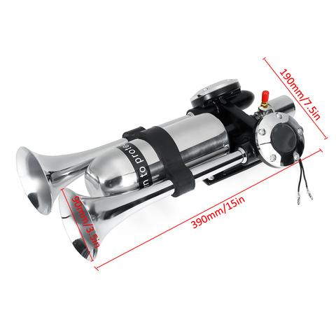 Bocina doble de 12V/24V, claxon eléctrico cromado fuerte, Kit de altavoz de 500DB con compresor de aire para tren, camión ► Foto 1/6
