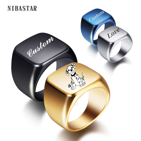 Nombre personalizado gran oferta moda Simple 316L titanio acero liso en blanco anillo de hombre Bisutería ► Foto 1/6