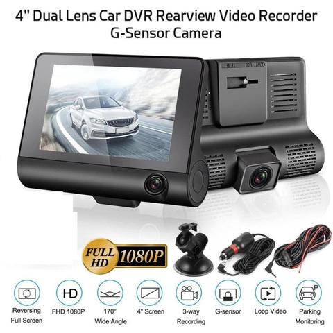 Lente de cámara DVR 3/2 para coche, lente doble de 4,0 pulgadas con cámara de visión trasera, grabadora de vídeo automática, DVRS ► Foto 1/6