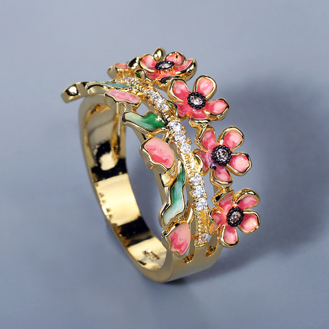 Las mujeres anillo de plata 925, anillo de oro de Color anillo de flores esmaltado creativa elegante flor anillo de la joyería para asistir a la fiesta de la joyería ► Foto 1/5