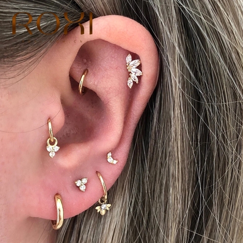 ROXI-pendientes pequeños de Plata de Ley 925 para mujer, con diseño de corona, Luna, estrella, relámpago, constelación, Piercing de plata ► Foto 1/6