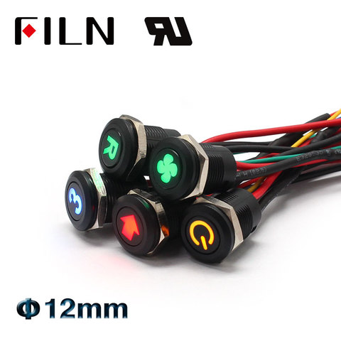 FLIN-Botón de enganche momentáneo para coche de carreras, interruptor de 12mm, 12v, impermeable iP65, de plástico, con símbolo de tablero ► Foto 1/6