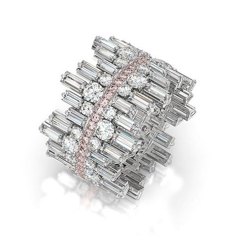 Huitan-Anillo de plata hermosa para mujer, Circonia cúbica de Color plata, para fiesta de boda, personalidad, diseño irregular, joyería a la moda, Size6-10 ► Foto 1/4