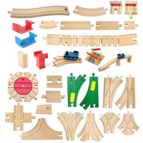 Componentes de pista de tren de madera para niños, juguetes educativos, bloques de madera ► Foto 1/6