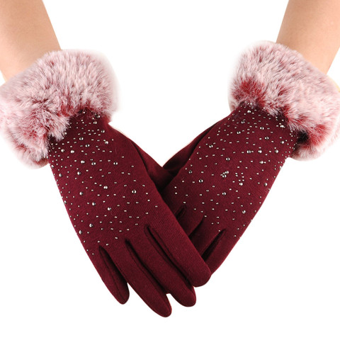 Guantes de dedo completo para mujer, de piel sintética gruesa, cálidos, con pantalla táctil, Cachemira, lentejuelas, calentador de manos para exteriores, Invierno ► Foto 1/6