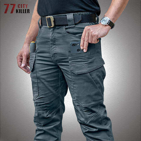 Pantalones tácticos para hombre IX11, de algodón, multibolsillo, elásticos, Cargo, resistentes al agua, de combate, SWAT, ejército, trabajo, Militar ► Foto 1/6