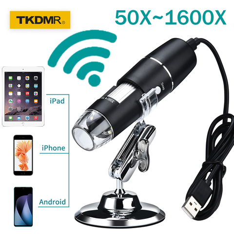 Microscopio Digital portátil con Wifi, interfaz USB, 8 LED de soporte para Android IOS y PC, 1600X ► Foto 1/6