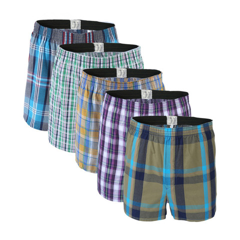 5 unids/lote Boxer hombres ropa interior fina de verano algodón Hombre talla grande corto transpirable Plaid pantalones cortos flexibles bóxer hombre calzoncillos ► Foto 1/6