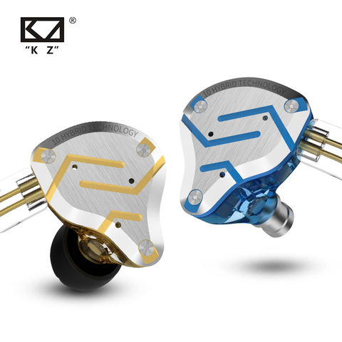 KZ ZS10-auriculares profesionales dorada, auriculares híbridos de Metal con control de auriculares con graves HIFI y cancelación de ruido, 10 conductores, 4BA + 1DD ► Foto 1/6