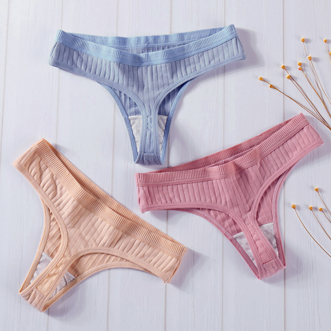 Tanga de algodón para mujer, ropa interior Sexy, lencería íntima, de tiro bajo, 3 unidades ► Foto 1/6