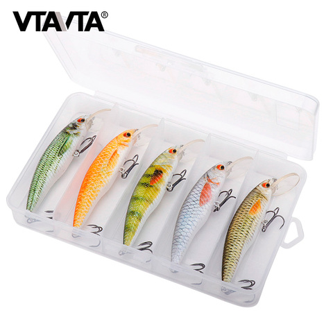 VTAVTA-Juego de Señuelos de Pesca de pececillo negro, 5 uds., 5cm/7cm/9cm, Wobblers flotantes para aparejo de pesca de Lucio Artificial, Kit de cebo Crankbait ► Foto 1/6