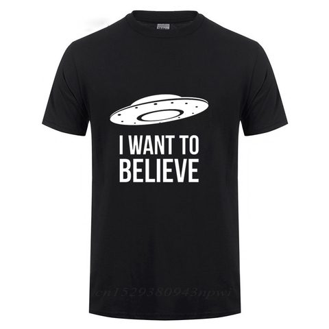 Camiseta divertida de I Want To Believe para hombre, pantalón corto informal de manga corta con cuello redondo, Camiseta de algodón con limas de ciencia ficción espacial Ufo ► Foto 1/6