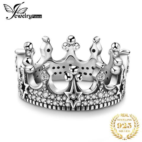 JewelryPalace-anillo Vintage gótico de circonia cúbica para mujer, 925 anillos de plata esterlina de corona, joyería ► Foto 1/6