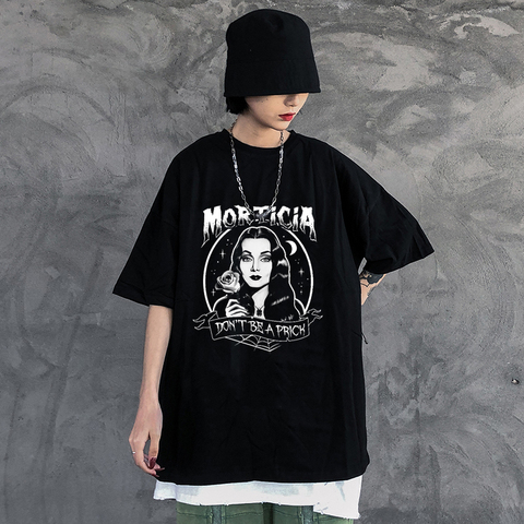 Harajuku-camisetas estampado gótico Punk de demonio para mujer, blusas con gráfico de Tumblr para camisetas holgadas informales de corta con redondo Grunge oscuro para mujer - Historial de