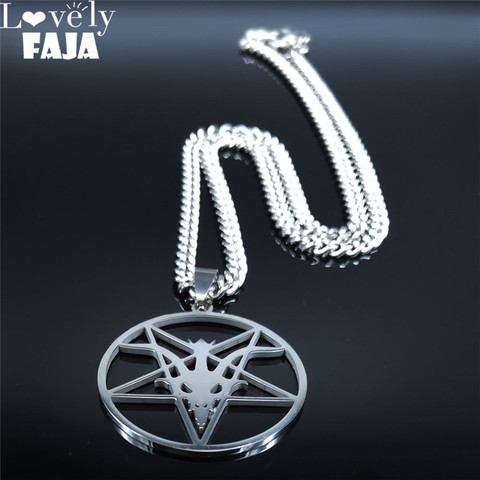 El Templo Satánico collar de acero inoxidable colgante con parche con el logotipo de Satanás Pin Baphomet estatua sigilo de Lucifer N1056S03 ► Foto 1/6