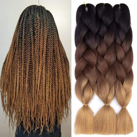 Extensiones de cabello trenzado Jumbo degradado, 24 pulgadas, trenza de pelo sintético para extensiones de cabello torzado trenzado ► Foto 1/6