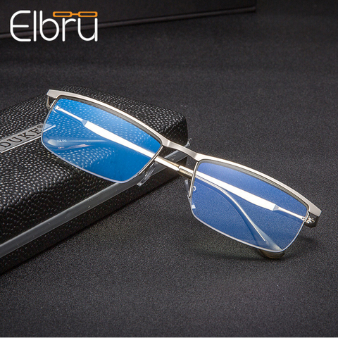 Elbru-gafas de lectura ultraligeras para hombre, anteojos de medio marco con luz azul, marco de Metal clásico, presbicia + 1.0to + 4,0 ► Foto 1/6