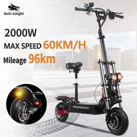 Halo Knight-patinete eléctrico plegable para adultos, Scooter de doble Motor, con asiento, cómodo, 60 km/h, con batería Panasonic, 2000W ► Foto 1/6