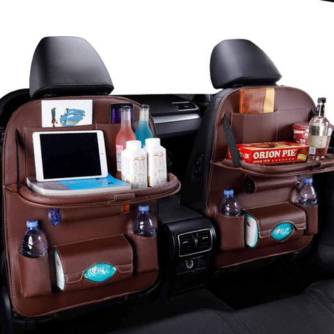 Bolsa de almacenamiento organizadora para asiento trasero de coche, bandeja de mesa plegable, soporte para tableta, caja de pañuelos, accesorios protectores para bolsa de asiento trasero de coche ► Foto 1/6