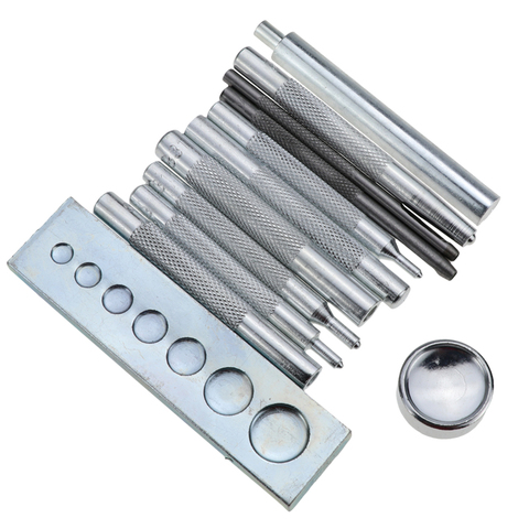 11 unids/set Metal DIY Kit de herramientas artesanales de cuero troquelado perforador de presión broche de presión tachuelas remache Setter Base ► Foto 1/6