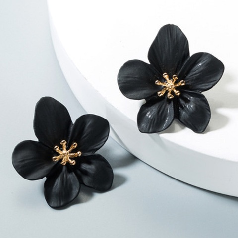 Pendientes grandes de doble flor para mujer, joyería de diseño, estilo veraniego, para fiesta, boda, color negro ► Foto 1/6